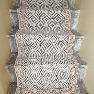 Long Stair Runner 2x6,2x10,2x12,2x14,2x16,2x18,2x20 Runner Handmade Hallway Runner Cotton Brown Runner Kitchen Block Print Runner Washable