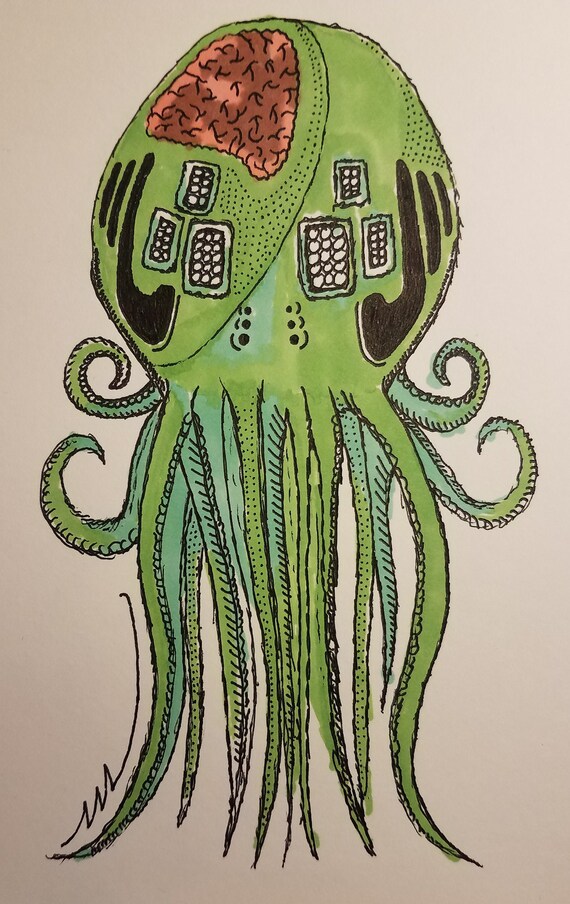 Cthulhu Brain Punk Rock Pen And Ink Marker Etsy