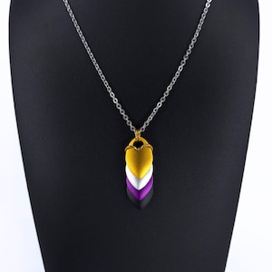 Nonbinary Pride Dragon Scale Pendant - Anodized Aluminum Scales with Stainless Steel Chain