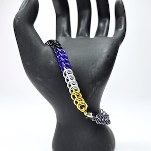 Nonbinary Pride Custom Chainmail Bracelet - Anodized Aluminum - HP 3-in-1