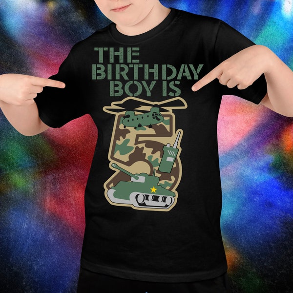 The Birthday Boy Is 5 Camo Army Full Color PNG Design - Digital Download - Sublimation Screen Print Graphic Popular Cute