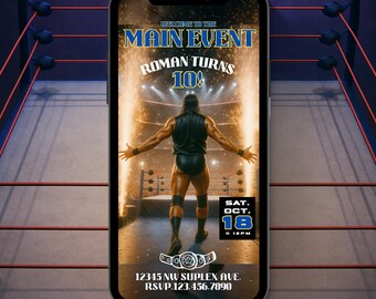 Professional Wrestling Theme Invitation | World Champion Birthday | Canva Template