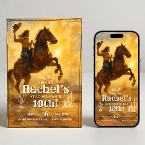 Cowgirl Birthday Invitation: Western Rodeo Party, Editable Canva Template (Digital Download)