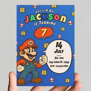 Super Mario Geburtstagseinladung | Retro Mario Party | Bearbeitbarer digitaler Download | Videospiel-Thema Geburtstag | Personalisierte Super Mario Bros Karte