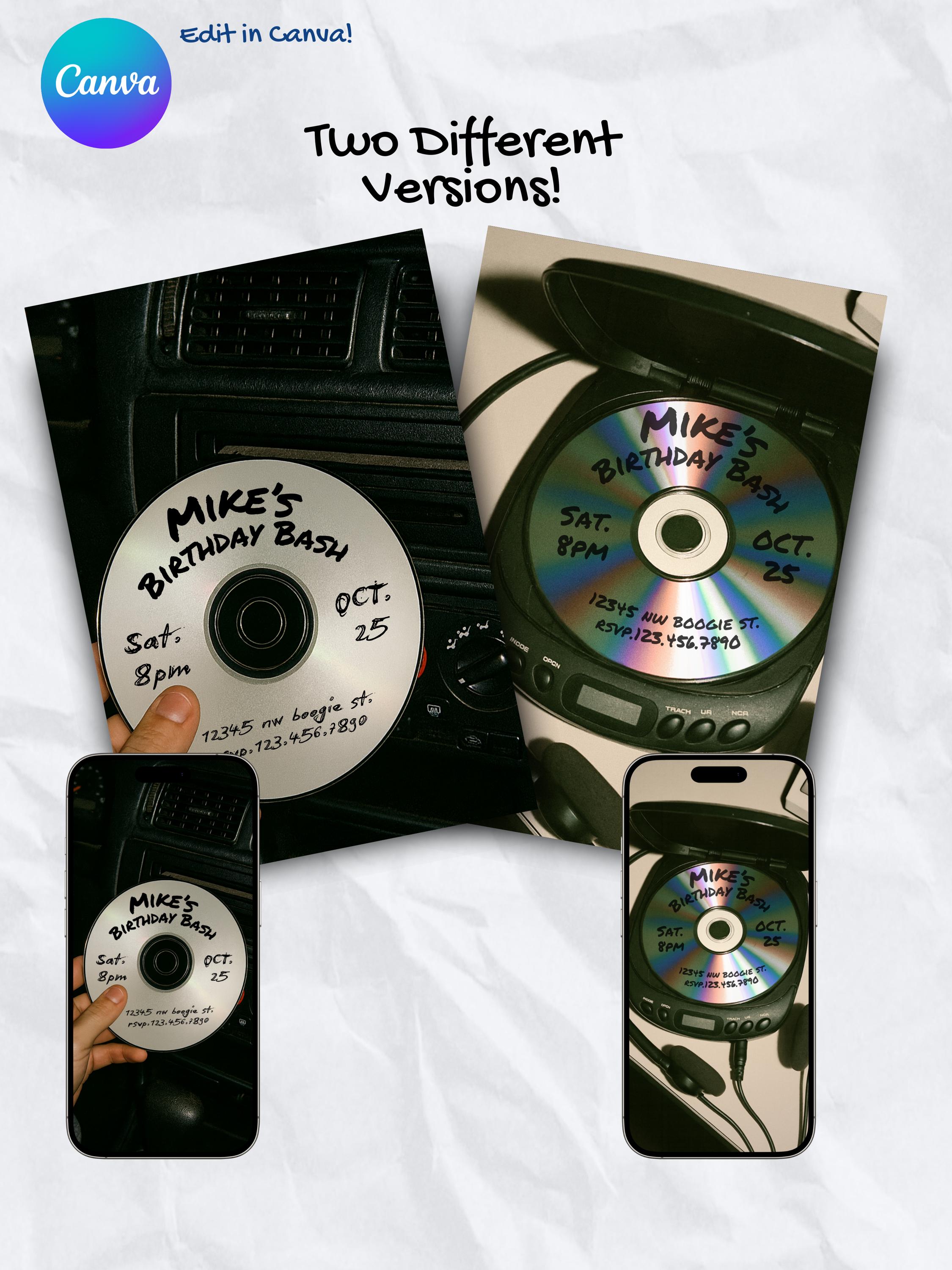 Retro CD Birthday Invitation: Y2K 90s Party, Editable Canva Template ...