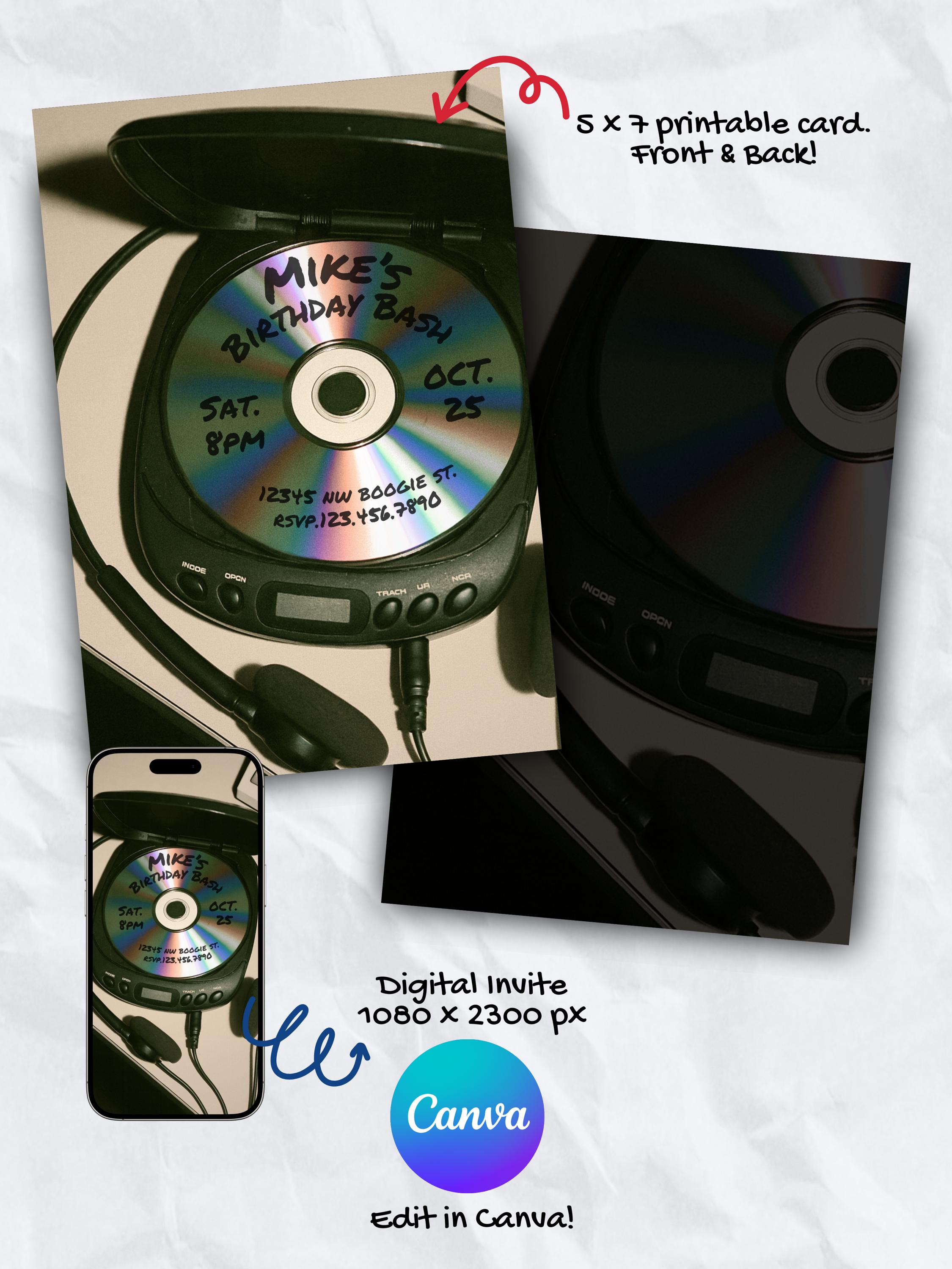 Retro CD Player Birthday Invitation Template: Nostalgia Music Mix Canva ...