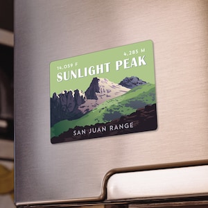 Sunlight Peak Colorado 14er Magnet - high quality, durable, 14er mountain illustration, 14ers