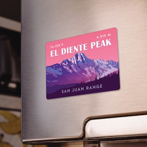 El Diente Peak Colorado 14er Magnet - high quality, durable, 14er mountain illustration, 14ers