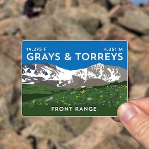 Pegatina Grays & Torreys Colorado 14er: resistente a la intemperie, ilustración de montaña, 14ers, resistente a los rayos UV
