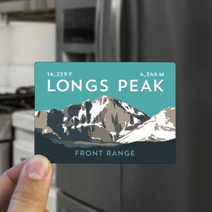 Imán para refrigerador Longs Peak, Colorado, 14ers, flexible, duradero, ilustración de montaña, 14ers