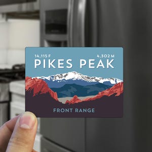 Imán de Pikes Peak, Colorado, para refrigerador, flexible, duradero, ilustración de montaña, 14ers