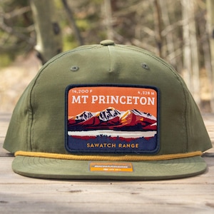 Mount Princeton Rope Hat, Colorado 14er Patch, Richardson 256 Umpqua Snapback, Gray, Green