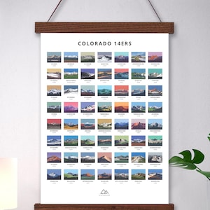 Colorado 14ers Mountain Poster with Wooden Hanger Frame