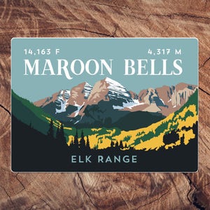 Maroon Bells Colorado 14er Sticker high quality, weatherproof, 14er mountain illustration, 14ers image 1