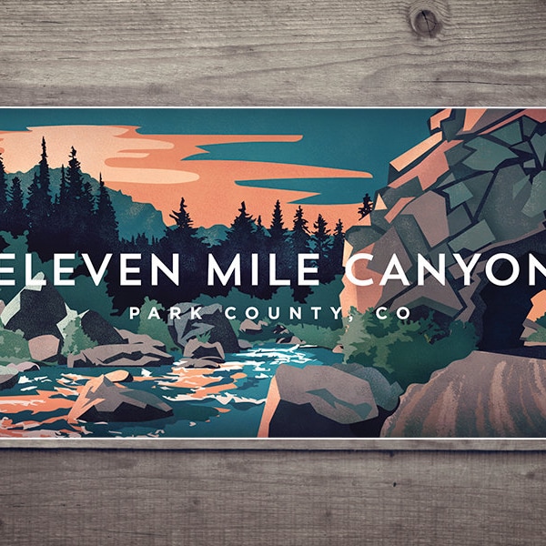 Eleven Mile Canyon River Decal Sticker - high quality, weatherproof, Colorado river illustration