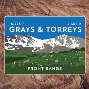 Grays & Torreys Colorado 14er Sticker - high quality, weatherproof, 14er mountain illustration, 14ers
