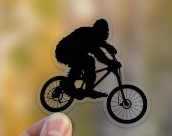 Sasquatch Mountain Bike Sticker - 3.5", black, die cut, UV-resistant weatherproof, bigfoot decal