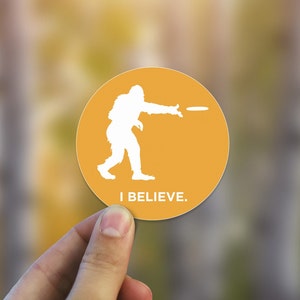 Sasquatch Plays Frisbee  Sticker - high quality, weatherproof, bigfoot illustration