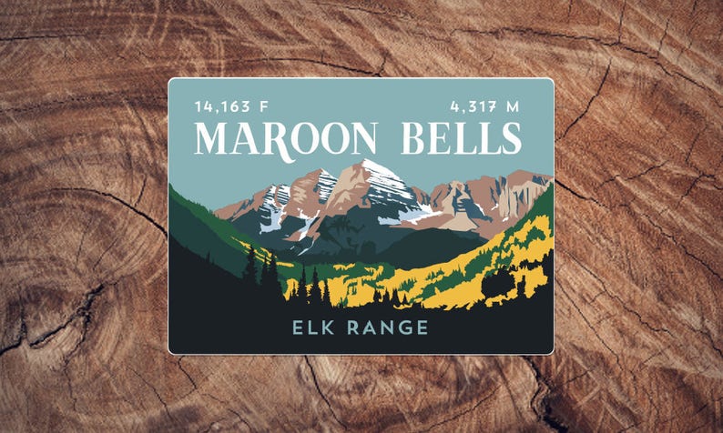 Maroon Bells Colorado 14er Sticker high quality, weatherproof, 14er mountain illustration, 14ers image 1