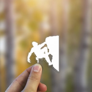 Sasquatch Rock Climbing Sticker - 3.5&quot; tall, white, die cut, high quality, weatherproof, bigfoot
