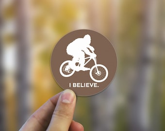 Sasquatch Mountain Biking Sticker - weatherproof, UV-resistant, bigfoot illustration decal