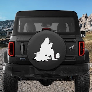 Spare Tire Cover Sasquatch Camping, Ford Bronco, Jeep, US-made, Marine Grade Vinyl, Camera Hole Available