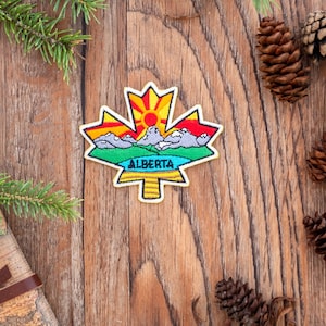 Alberta - Maple Leaf - Iron-On and/or Sew-On - Colourful Embroidered Patch