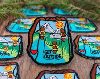 Get Outside Backpack Patch –  Iron-On and/or Sew-On – Colourful Embroidered Patch - Adventure