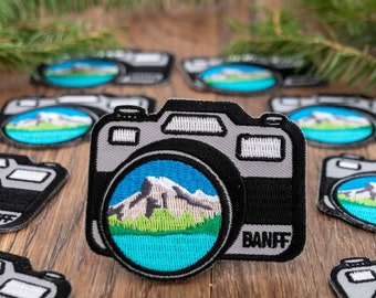 Banff Camera Patch – Travel –  Iron-On and/or Sew-On – Colourful Embroidered Patch