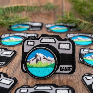 Banff Camera Patch – Travel –  Iron-On and/or Sew-On – Colourful Embroidered Patch