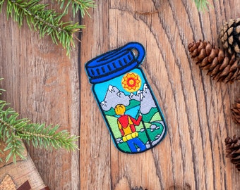 Patch - Hiker Water Bottle – Iron-On and/or Sew-On – Colourful Embroidered Patch