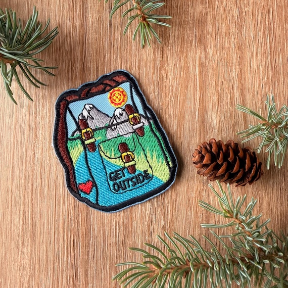 Get Outside Backpack Patch – Outdoor Adventure – Embroidered – Iron-On & Sew-On