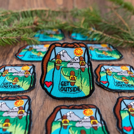 Get Outside Backpack Patch –  Iron-On and/or Sew-On – Colourful Embroidered Patch - Adventure