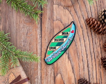 Canoe Patch – Dream, Discover, Explore – Iron-On and/or Sew-On – Colourful Embroidered Patch