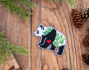 Panda Love - Bamboo - Iron-On and/or Sew-On - Colourful Embroidered Patch