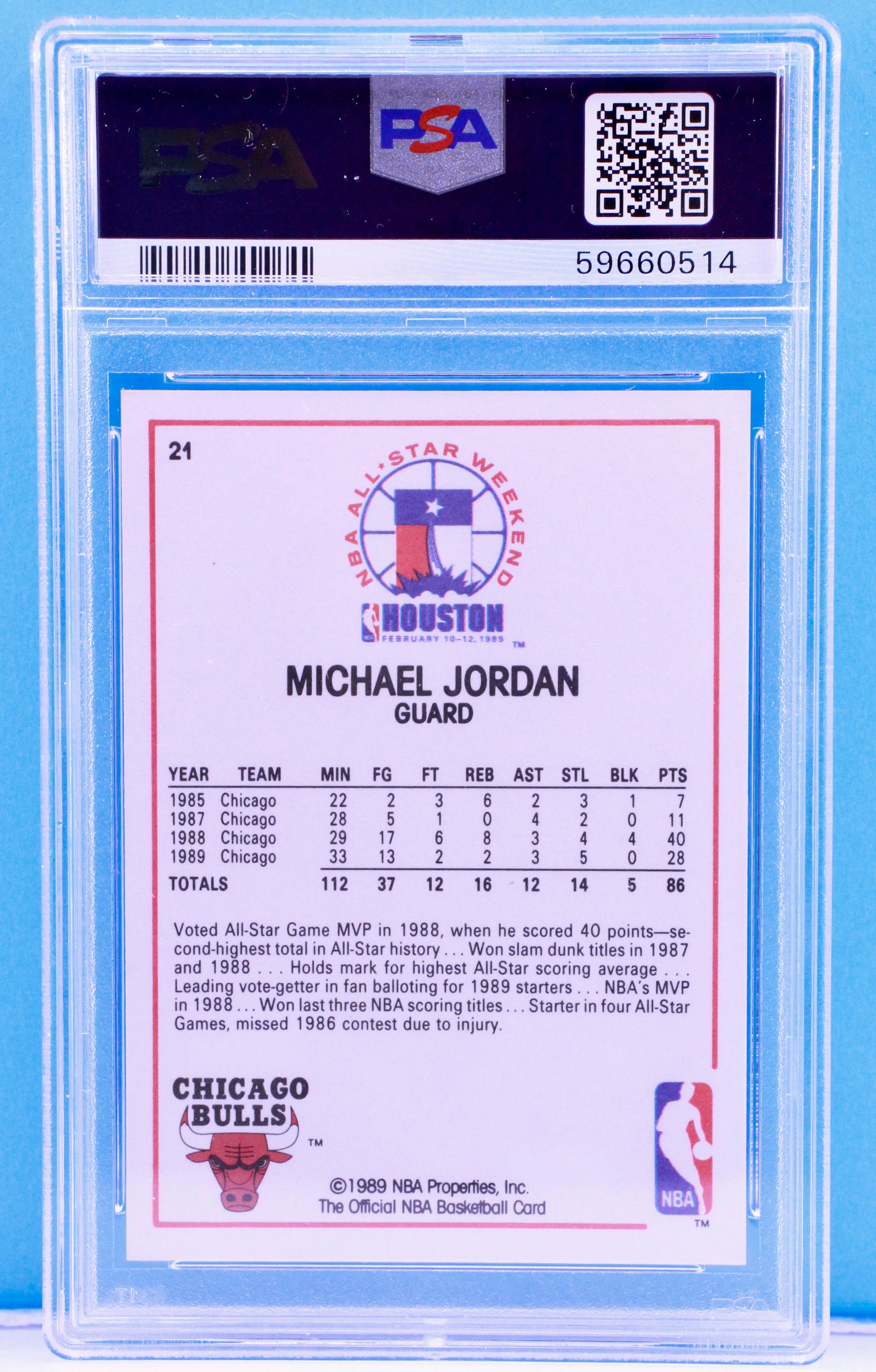 Graded 1989 Hoops Basketball Michael Jordan #21 All Star