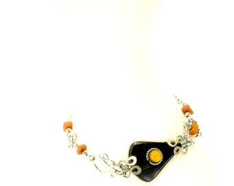 Peruvian Alpaca Silver HORNY bracelet with natural semi precious stones.