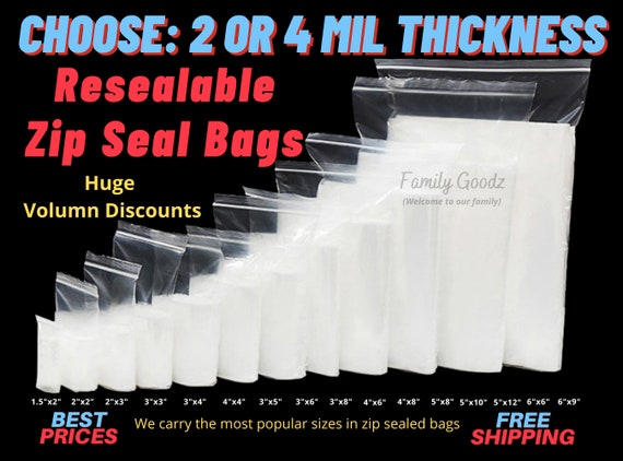 100 Plastic Bags Zip Seal 2-4-6Mil Thick Reclosable Top Lock Zipper Small  Large
