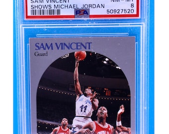 Graded 1990 Hoops Sam Vincent #223 Orlando Magic, Shows Michael Jordan (PSA-8 Certified Nm-Mint) Real Nice Card.  NO FAKE Card