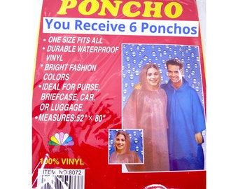 6 Adult Unisex Reusable Rain Ponchos with Drawstring Hood. (Listing is for a total of 6 ponchos)