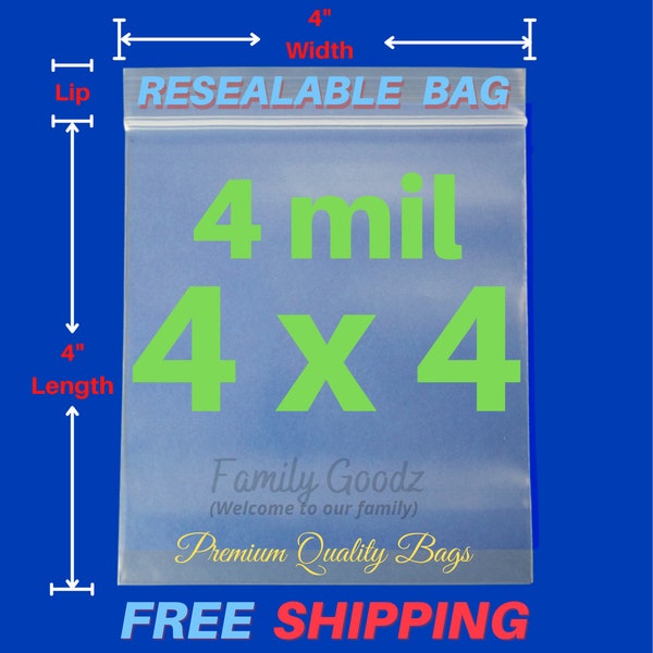 4"x4" (4 mil) Clear ZIP Seal Resealable Zip Top Plastic 4 Mil Zipper Bags for Jewelry/ Parts,Mosaic Tiles, Parts,Beads, Hobbies, Charms,Coin