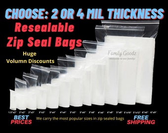 Clear Plastic Zip Bags, Resealable Baggie, 2Mil & 4Mil Zip Bags for Parts,Mosaic Tiles, Parts,Jewelry, Beads, Hobbies, Charms , Rings, Coins