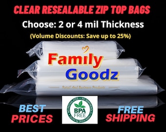 100 count Clear Plastic ZIP Seal Resealable Zipper Top Plastic 2Mil & 4Mil Zip Seal Bag, Parts Bags, Jewelry Bags, Bead Bags, Coin Bags