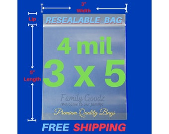 3"x5" Clear Plastic ZIPPER Seal Resealable Zip Top Plastic (4 Mil) Zipper Bags for Jewelry/Parts,Mosaic Tiles, Parts,Beads, Hobbies,Coin Bag