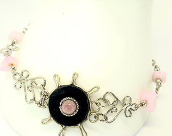Peruvian Alpaca Silver HORNY bracelet with natural semi precious stones.