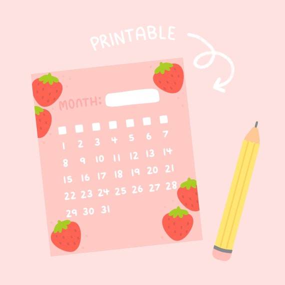 Mini Calendrier imprimable aux fraises Sans date