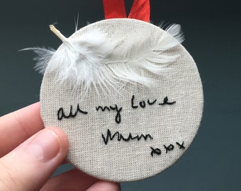 Personalised Memorial Bauble, hand embroidered bauble, remembrance decoration, in memory decoration, hanging ornament,Christmas decoration