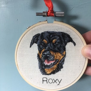 Hand Embroidered Pet Portrait Bauble , 8 WEEK WAIT pet portrait,embroidered portrait, christmas bauble, christmas decor, hanging decor image 8