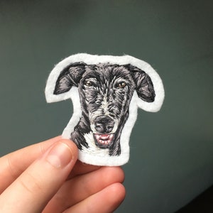 Hand Embroidered Pet Portrait Patch, pet portrait, singular patch, personalised embroidery, sew on patch, memorial portrait, wearable art