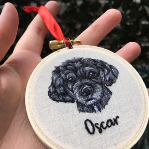 Hand Embroidered Pet Portrait Bauble , 8 WEEK WAIT pet portrait,embroidered portrait, christmas bauble, christmas decor, hanging decor image 6